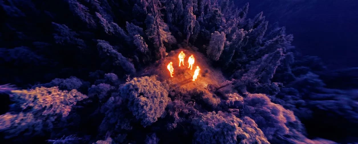Thermal aerial view of terrain and infrastructure